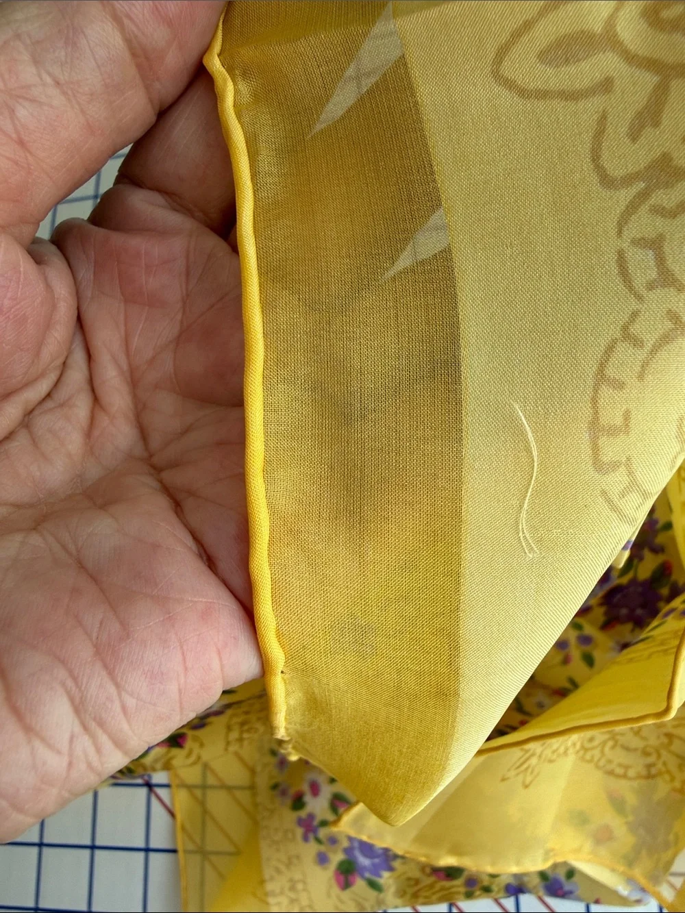 Vintage Mitsukoshi 100% Silk Floral Scarf Yellow Purple Japanese Square 26.5”